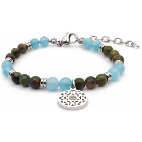 Bracelet STILIVITA en acier - Collection équilibre - EQUILIBRE - tourmaline verte - aigue marine - séparateurs acier -  chakr…