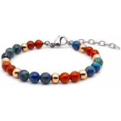 Bracelet STILIVITA en acier - Collection équilibre - INTUITION & ELEVATION - jaspe rouge - azurite - billes acier rosé - 17+4…