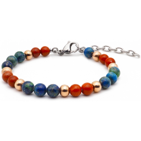 Bracelet STILIVITA en acier - Collection équilibre - INTUITION & ELEVATION - jaspe rouge - azurite - billes acier rosé - 17+4…