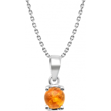 Collier argent rhodié 3,7g - ambre rond 6mm cabochon - 38+5cm