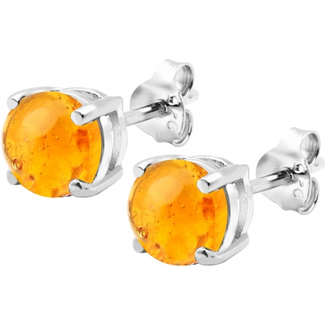 Boucles d'oreille argent rhodié 1,7g - ambre rond 6mm cabochon