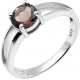 Bague argent rhodié 2,7g - quartz fumé rond 6mm facetté - T50 à 60