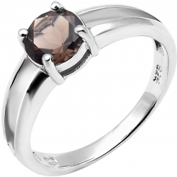 Bague argent rhodié 2,7g - quartz fumé rond 6mm facetté - T50 à 60