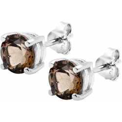 Boucles d'oreille argent rhodié 1,7g - quartz fumé rond 6mm facetté