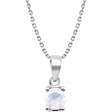 Collier argent rhodié 3,7g - calcédoine rond 6mm facetté - 38+5cm