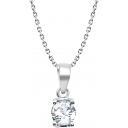 Collier argent rhodié 3,7g - cristal de roche rond 6mm facetté - 38+5cm