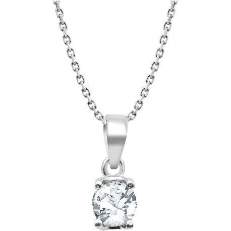 Collier argent rhodié 3,7g - cristal de roche rond 6mm facetté - 38+5cm