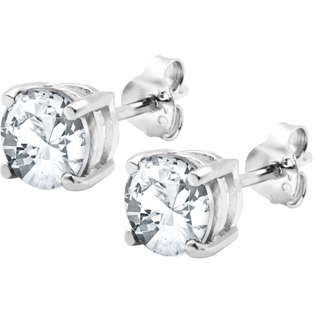 Boucles d'oreille argent rhodié 1,7g - cristal de roche rond 6mm facetté