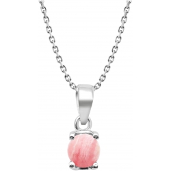 Collier argent rhodié 3,7g - rhodocrosite rond 6mm cabochon - 38+5cm