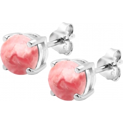 Boucles d'oreille argent rhodié 1,7g - rhodocrosite rond 6mm cabochon