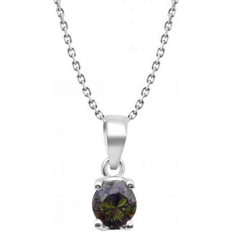 Collier argent rhodié 3,7g - tourmaline verte rond 6mm facetté - 38+5cm