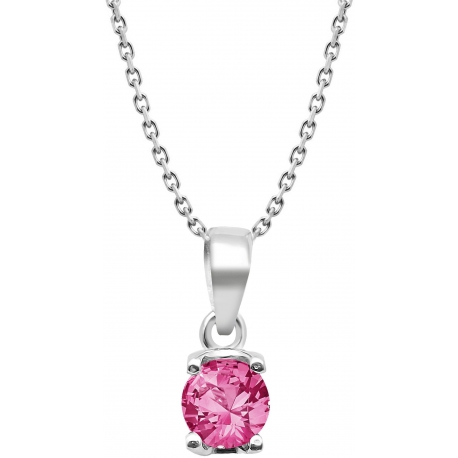 Collier argent rhodié 3,7g - tourmaline rose rond 6mm facetté - 38+5cm