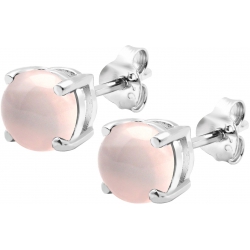 Boucles d'oreille argent rhodié 1,7g - quartz rose - rond 6mm cabochon