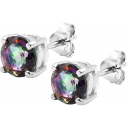 Boucles d'oreille argent rhodié 1,7g - quartz mystic - rond 6mm facettée