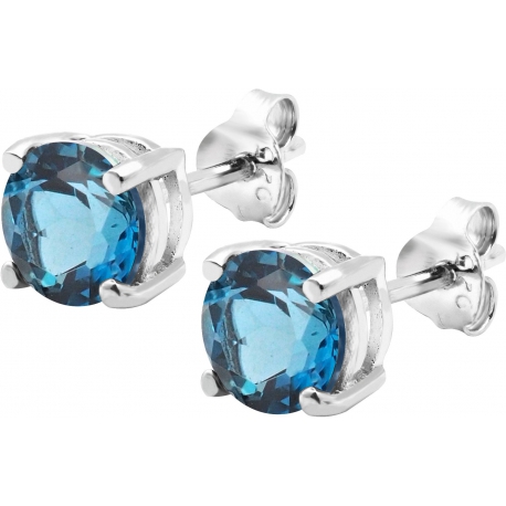 Boucles d'oreille argent rhodié 1,7g - Topaze bleue London - rond 6mm facettée