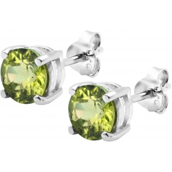 Boucles d'oreille argent rhodié 1,7g - péridot - rond 6mm facettée