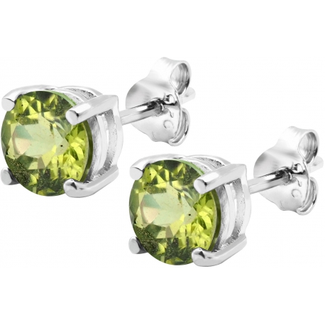 Boucles d'oreille argent rhodié 1,7g - péridot - rond 6mm facettée