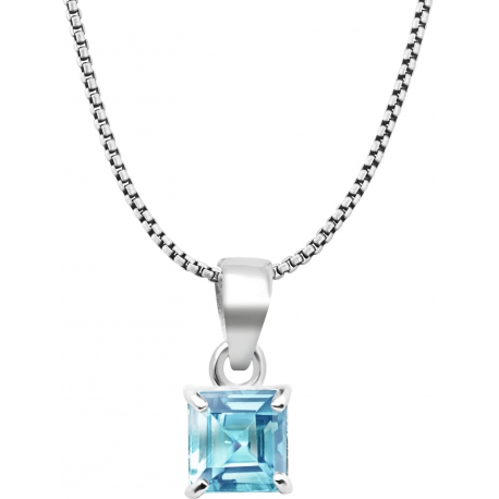 Collier argent rhodié 3g - carré 6*6mm - topaze bleue - 40cm