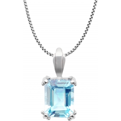 Collier argent rhodié 4,2g - pierre 8*10mm - topaze bleue - 40+5cm