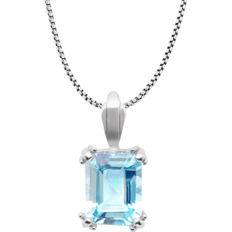 Collier argent rhodié 4,2g - pierre 8*10mm - topaze bleue - 40+5cm