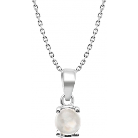 Collier argent rhodié 3,7g - pierre de lune - rond 6mm cabochon - 38+5cm