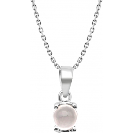 Collier argent rhodié 3,7g - quartz rose - rond 6mm cabochon - 38+5cm