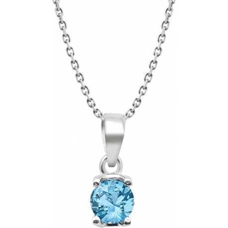 Collier argent rhodié 3,7g - Topaze bleue Suisse - rond 6mm facettée - 38+5cm