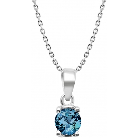 Collier argent rhodié 3,7g - Topaze bleue London - rond 6mm facettée - 38+5cm