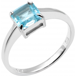 Bague en argent rhodié 2,3g - carré 6*6mm - topaze bleue - Taille 50 à 60