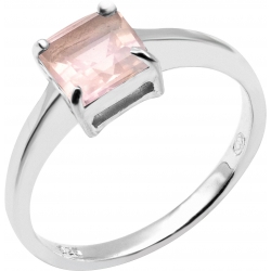 Bague en argent rhodié 2,3g - carré 6*6mm - quartz rose - Taille 50 à 60