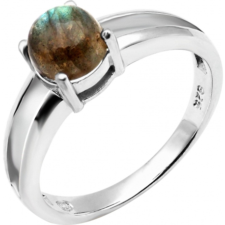 Bague argent rhodié 2,7g - labradorite - rond 6mm cabochon - T50 à 60