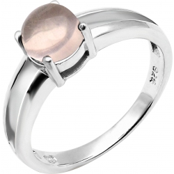 Bague argent rhodié 2,7g - quartz rose - rond 6mm cabochon - T50 à 60