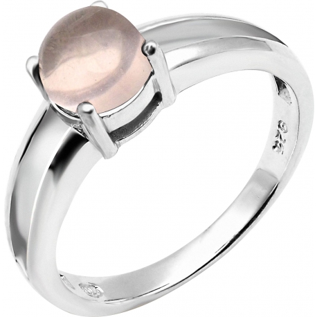 Bague argent rhodié 2,7g - quartz rose - rond 6mm cabochon - T50 à 60