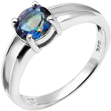 Bague argent rhodié 2,7g - quartz mystic - rond 6mm facettée - T50 à 63