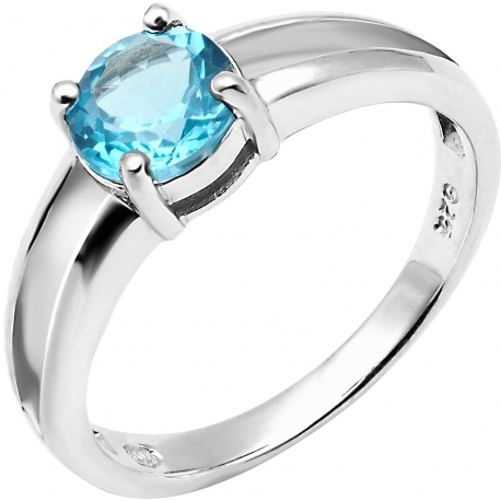 Bague argent rhodié 2,7g - Topaze bleue Suisse - rond 6mm facettée - T50 à 62