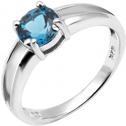 Bague argent rhodié 2,7g - Topaze bleue London - rond 6mm facettée - T50 à 62