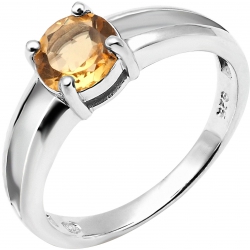 Bague argent rhodié 2,7g - citrine - rond 6mm facettée - T50 à 62