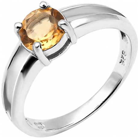 Bague argent rhodié 2,7g - citrine - rond 6mm facettée - T50 à 62