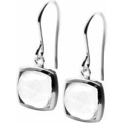 Boucles d'oreille argent rhodié 3g - coussin 9x9mm - cristal de roche