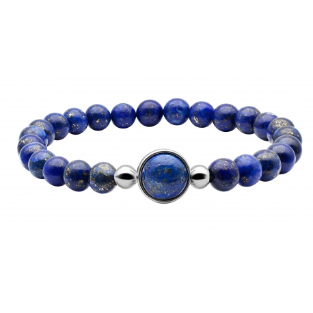 Bracelet élastique - billes sodalite  6mm - cabochon acier et sodalite 11mm - lo