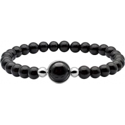 Bracelet élastique - billes onyx  6mm - cabochon acier et onyx 11mm - longueur 1