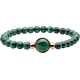 Bracelet élastique - billes malachite 6mm - cabochon acier rosé et malachite 11m