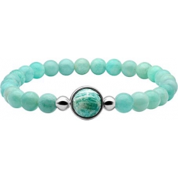 Bracelet élastique - billes amazonite 6mm - cabochon acier et amazonite 11mm - l