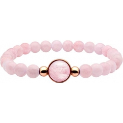 Bracelet élastique - billes quartz rose 6mm - cabochon acier rosé et quartz rose