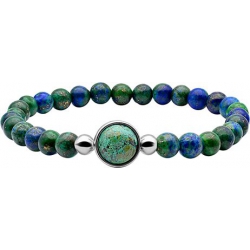 Bracelet élastique - billes chrysocolle 6mm - cabochon acier et chrysocolle 11mm