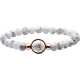 Bracelet élastique - billes howlite blanche 6mm - cabochon acier rosé et howlite