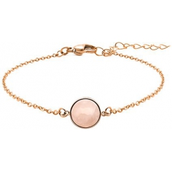 Bracelet en acier rosé - cabochon quartz rose - 11mm - 16+4cm