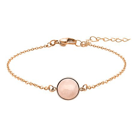 Bracelet en acier rosé - cabochon quartz rose - 11mm - 16+4cm