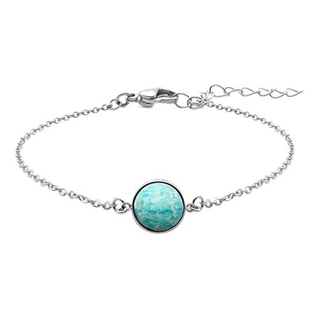 Bracelet en acier - cabochon amazonite - 11mm - 16+4cm