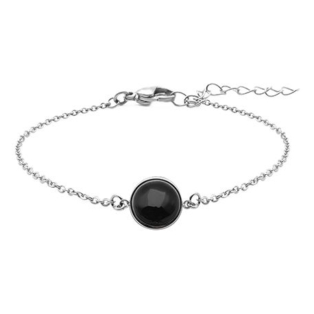 Bracelet en acier - cabochon onyx - 11mm - 16+4cm